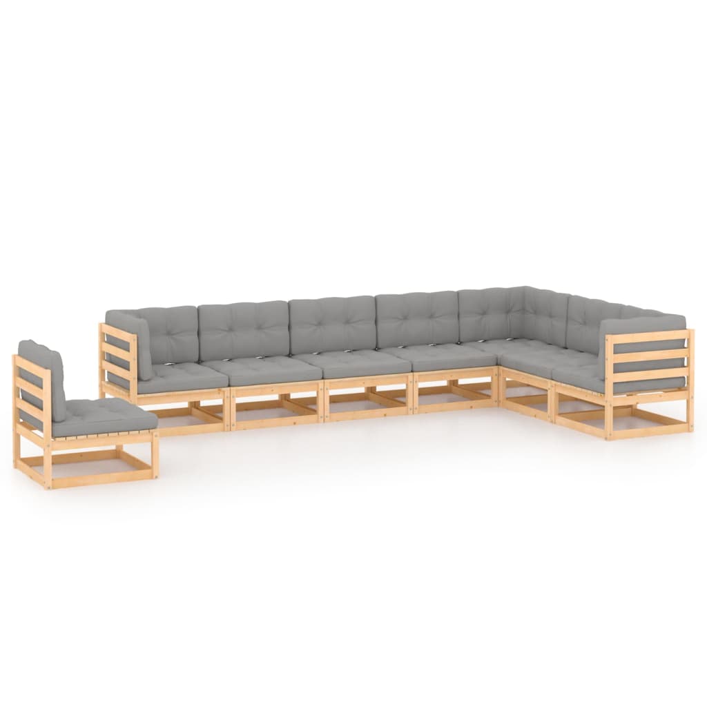 8-tlg. Garten-Lounge-Set mit Kissen Kiefer Massivholz
